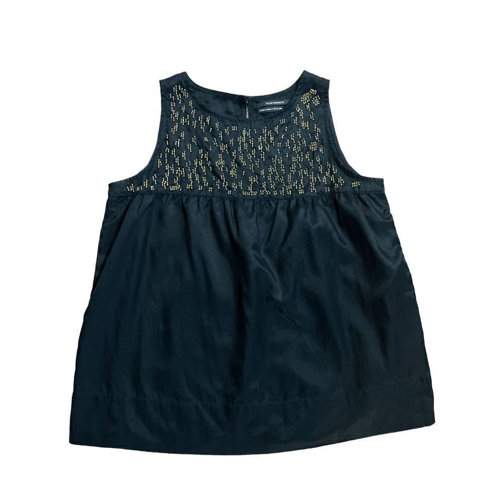Club Monaco black silk blend sleeveless top with gold embellishments sz XS